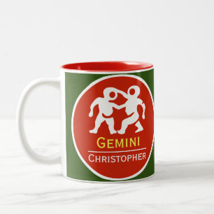 Caneca De Café Em Dois Tons Gemini Zodiac - Sinal de Estrela com Nome do Propr