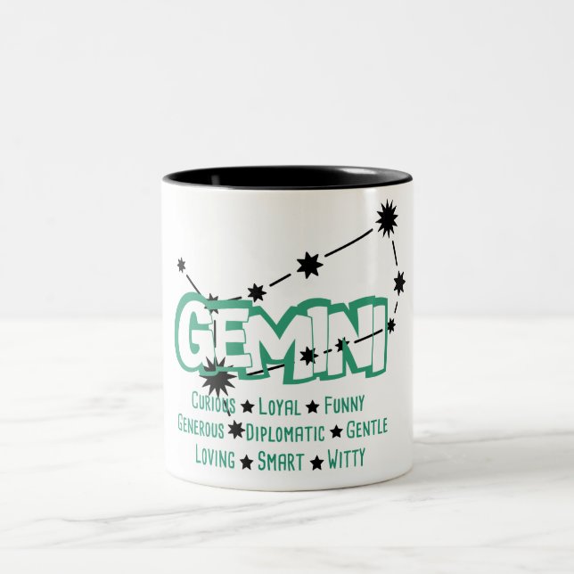 Caneca De Café Em Dois Tons Gemini Zodiac - Sinal Traços (Centro)