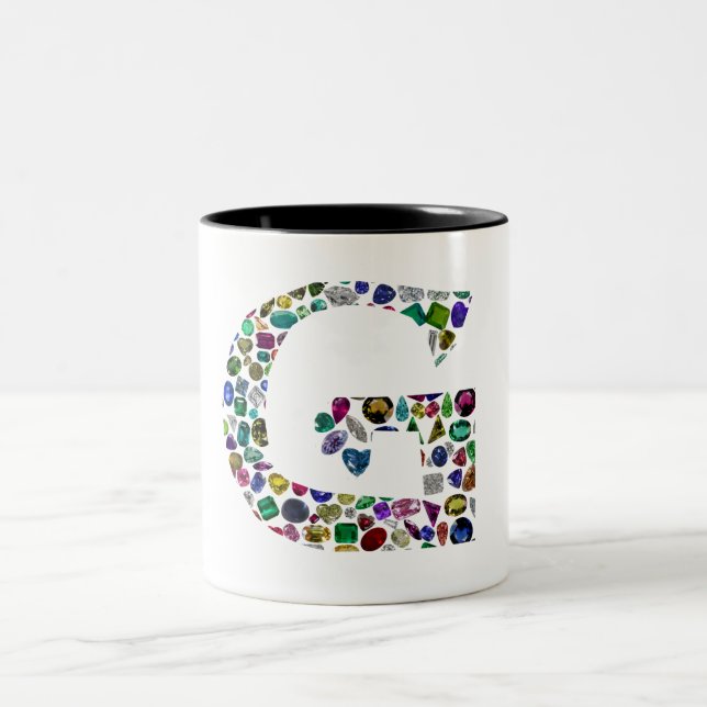 Caneca De Café Em Dois Tons Gemstone Diamond G Monograma Inicial (Centro)
