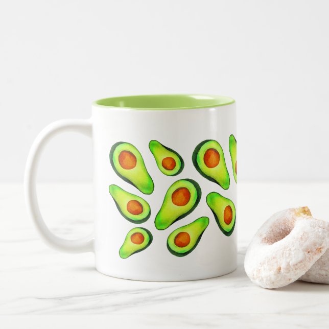 Caneca De Café Em Dois Tons Gente verde de fruta de saúde abacatada (Com Donut)