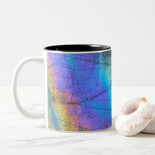 Caneca De Café Em Dois Tons Geologia Labradorite Pedra Colorida Padrão Cristal (Com Donut)