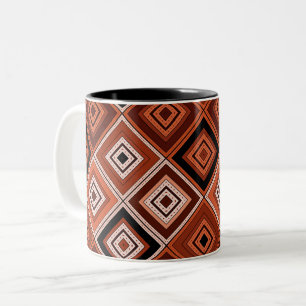 Caneca De Café Em Dois Tons Geometria étnico patchwork marrom laranja