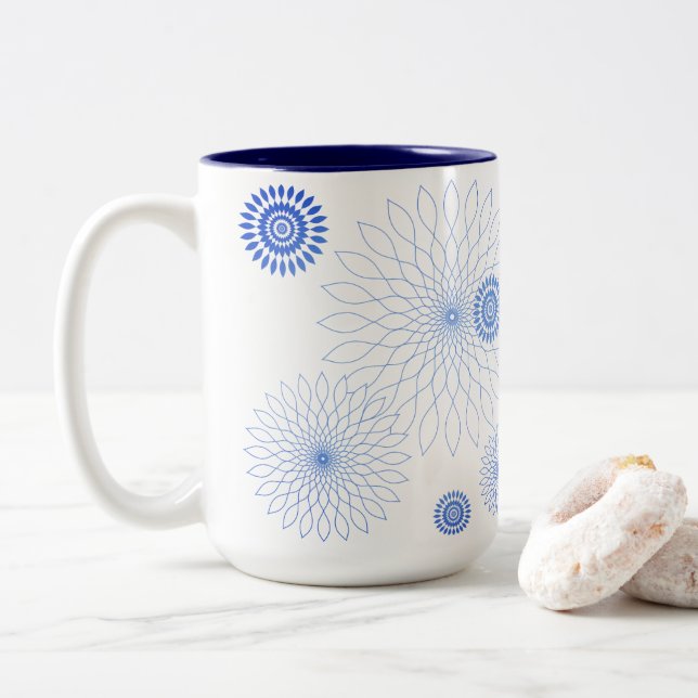 Caneca De Café Em Dois Tons Geometric Flower〜ブルー〜 (Com Donut)
