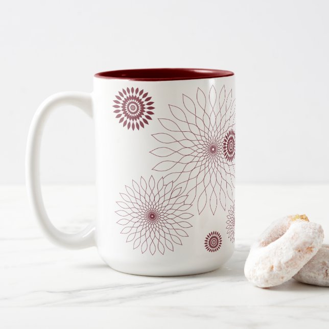 Caneca De Café Em Dois Tons Geometric Flower〜マルーン〜 (Com Donut)