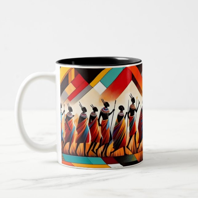 Caneca De Café Em Dois Tons Geométrico abstrato African Art Masai (Esquerda)