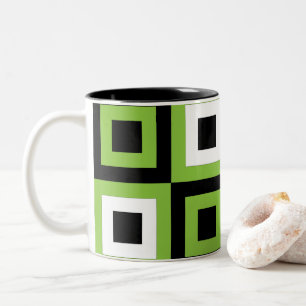 Caneca De Café Em Dois Tons Geométrico Preto Branco Verde
