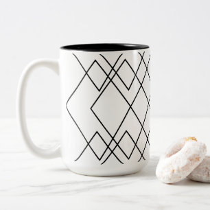 Caneca De Café Em Dois Tons Geométrico Preto e Branco Diamante Geométrico