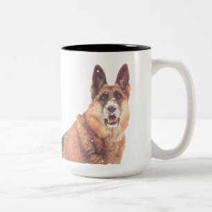 Caneca De Café Em Dois Tons German shepherd lindo na neve