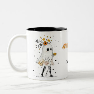 Caneca De Café Em Dois Tons Ghost e Girassóis Bonitos Foco Quente