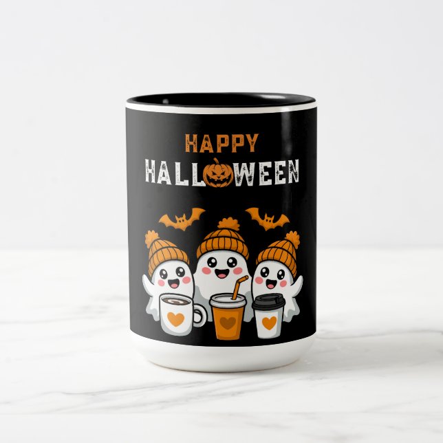Caneca De Café Em Dois Tons Ghost Pumpkin Halloween (Centro)