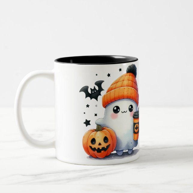Caneca De Café Em Dois Tons Ghost Pumpkin no Halloween (Esquerda)