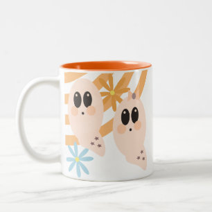 Caneca De Café Em Dois Tons Ghoul Ghost Ghoul Retro Groovy Floral