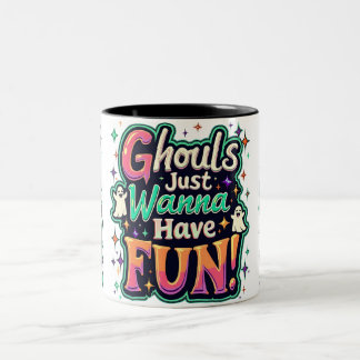 Caneca De Café Em Dois Tons Ghouls Só Quer Se Divertir - Retrô Vibes Do Hallow