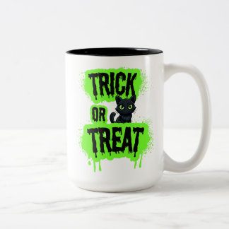 Caneca De Café Em Dois Tons Gif de Dia das Bruxas Negra ou Tratar o Neon assus