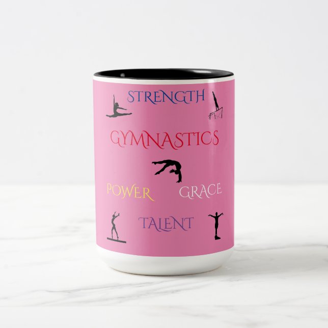 CANECA DE CAFÉ EM DOIS TONS GIMNASTICA DOIS SOMBROS DE TONO EM PINK/PRETO. (Centro)