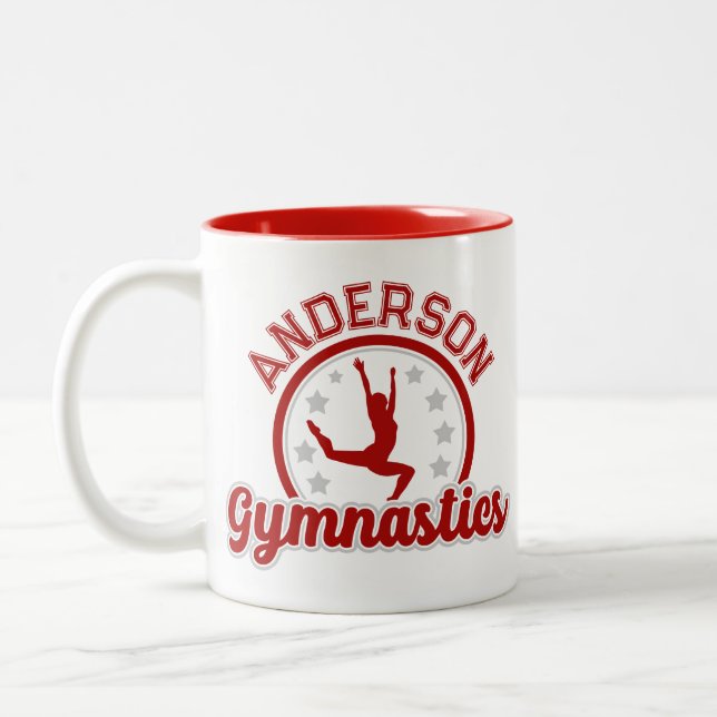 Caneca De Café Em Dois Tons Ginástica ADICIONAR NOME Ginasta Salto Solo Atleta (Esquerda)