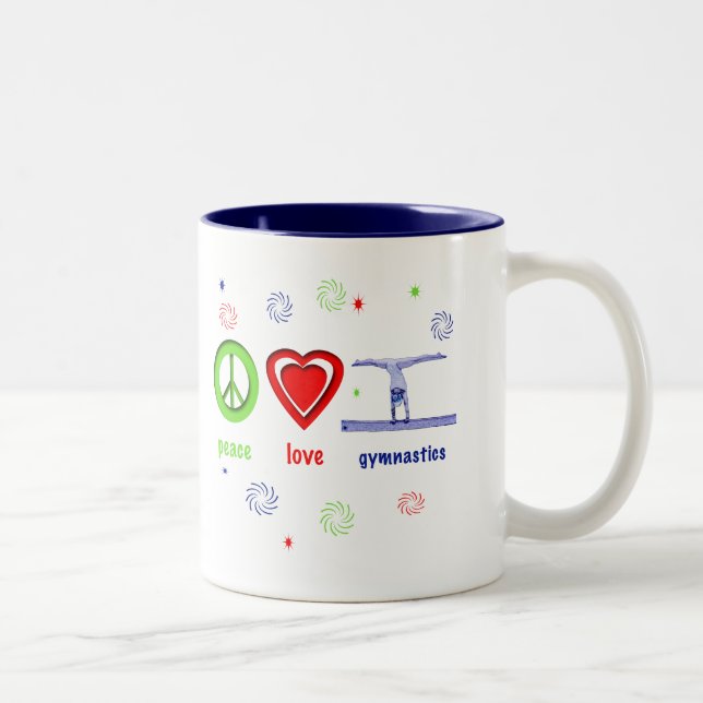 Caneca De Café Em Dois Tons Ginástica do amor da paz (Direita)