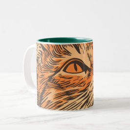 Caneca De Café Em Dois Tons Ginger Cat Vintage Lino Impressão