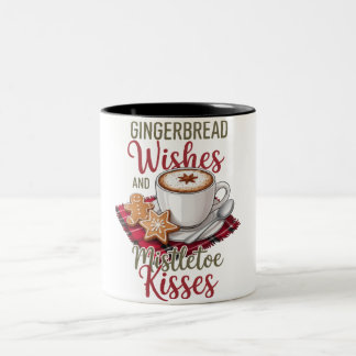Caneca De Café Em Dois Tons Gingerbread Wishes and Mistletoe Kisses Christmas