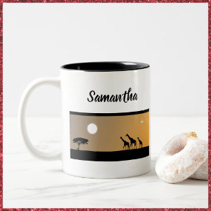Caneca De Café Em Dois Tons Girafas ao sol com lua cheia