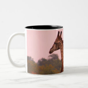 Caneca De Café Em Dois Tons Girafas com céu rosa