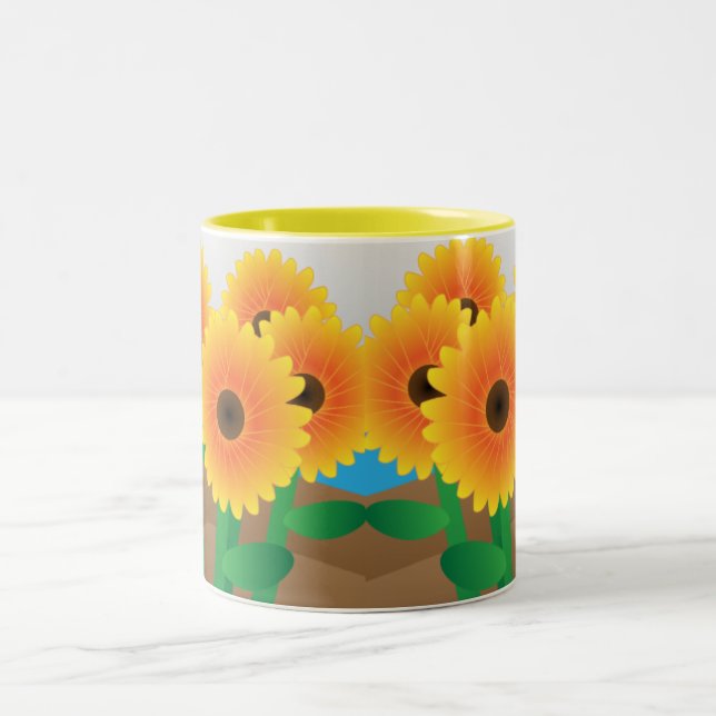 Caneca De Café Em Dois Tons Girassóis Amarelos Felizes (Centro)