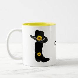 Caneca De Café Em Dois Tons Girassóis, Cowgirl Black Hat e Boot Duas Tons Coff