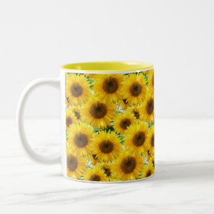 Caneca De Café Em Dois Tons Girassóis em Flor
