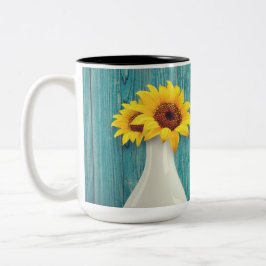 Caneca De Café Em Dois Tons Girassóis em um vaso