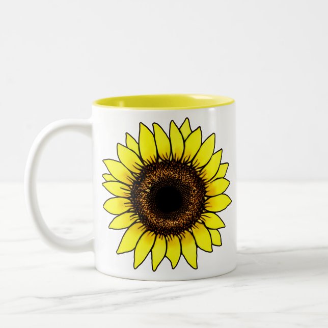 Caneca De Café Em Dois Tons Girassol Amarelo Ouro Grande (Esquerda)