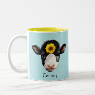 Caneca De Café Em Dois Tons Girassol e Cara de Vaca