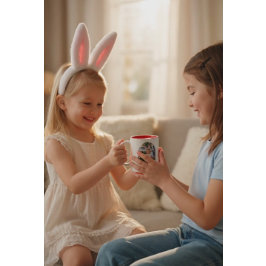 Caneca De Café Em Dois Tons Girl Photo Hunting Eggs with Rabbit Ears