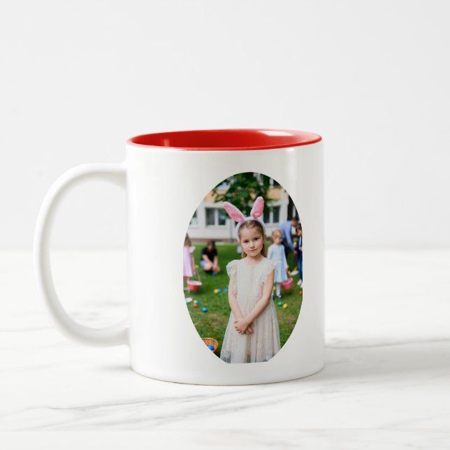 Caneca De Café Em Dois Tons Girl Photo Hunting Eggs with Rabbit Ears (Esquerda)