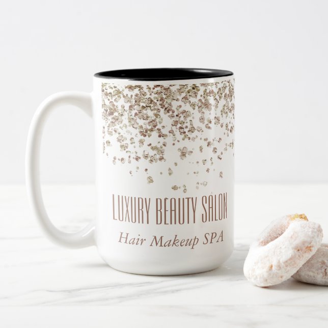 Caneca De Café Em Dois Tons Girly Brown Dourado Glittery Luxury Beauty Salon S (Com Donut)