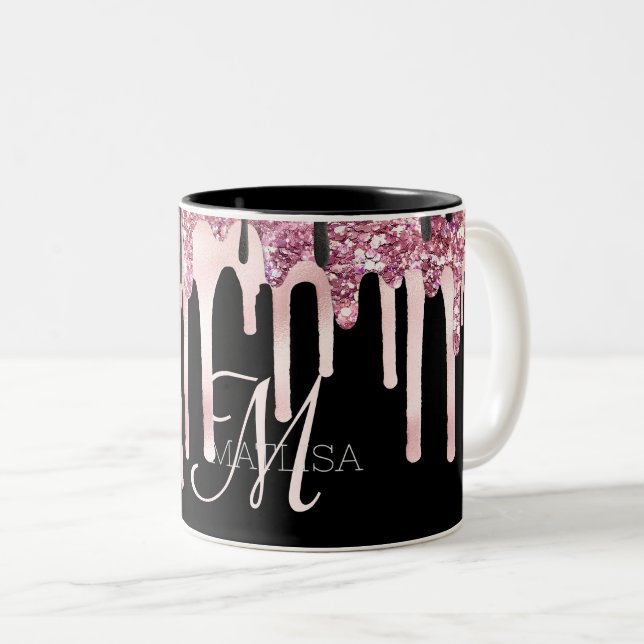 Caneca De Café Em Dois Tons Girly Elegant Drivers Monograma Black Pink Name (Frente Esquerda)