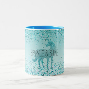 Caneca De Café Em Dois Tons Girly Glitz Aqua Turquoise Glitter Unicorn