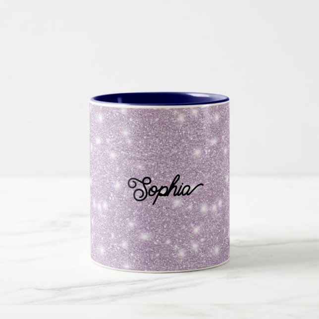 Caneca De Café Em Dois Tons Girly Lavender Glitter Sparkle Birthday (Centro)