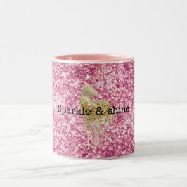 Caneca De Café Em Dois Tons Girly Pink Glitter Confetti Dourado Unicórnio