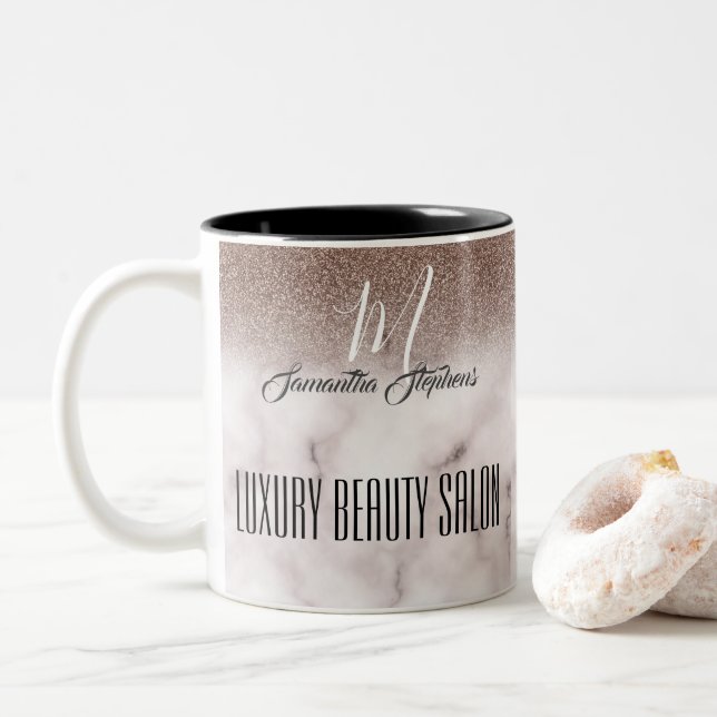 Caneca De Café Em Dois Tons Girly Purple Brownish Glittery Luxury Beauty Salon (Com Donut)