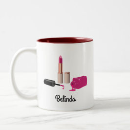 Caneca De Café Em Dois Tons Glam-Lábio Rosa E Bela Polonesa Nail Pensada