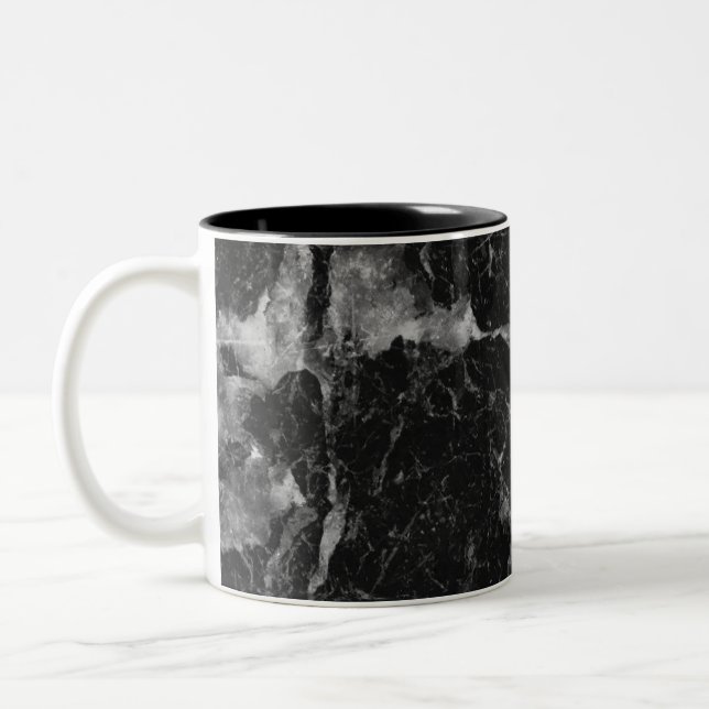 Caneca De Café Em Dois Tons Glama Moderno do Marble Branco e Prateado Preto (Esquerda)