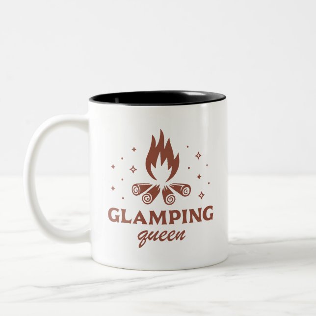 Caneca De Café Em Dois Tons Glamping rainha acampamento engraçado (Esquerda)