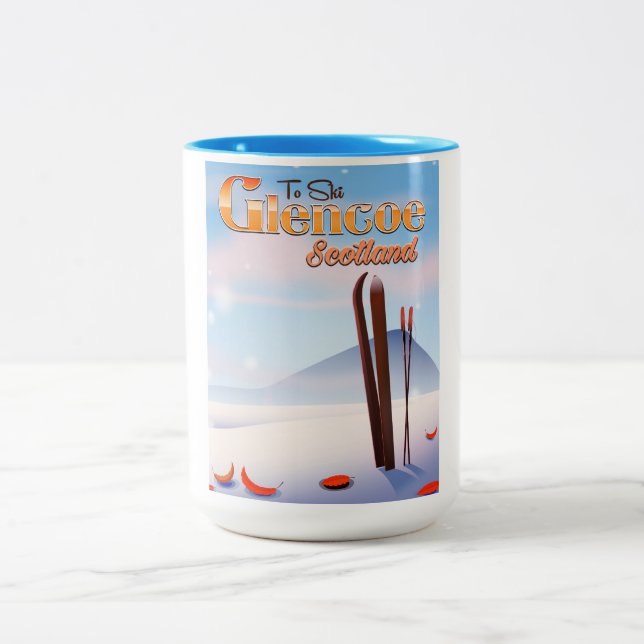Caneca De Café Em Dois Tons Glencoe Scotland ski poster (Centro)