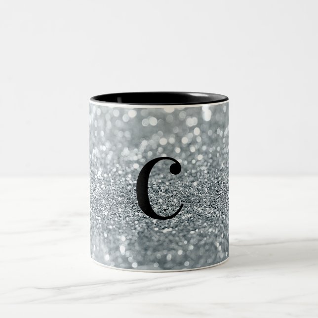Caneca De Café Em Dois Tons Glitter branco Bokeh Glam Sparkle (Centro)