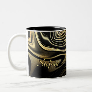Caneca De Café Em Dois Tons Glitter de Mármaco Dourado Preto Moderno