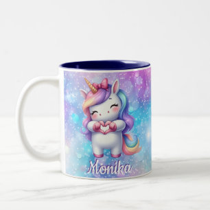 Caneca De Café Em Dois Tons Glitter de Unicórnio Bonito Eu Amo Seu Nome Person