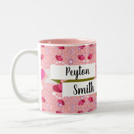 Caneca De Café Em Dois Tons glitter pink hearts luxe romantic sweet pattern