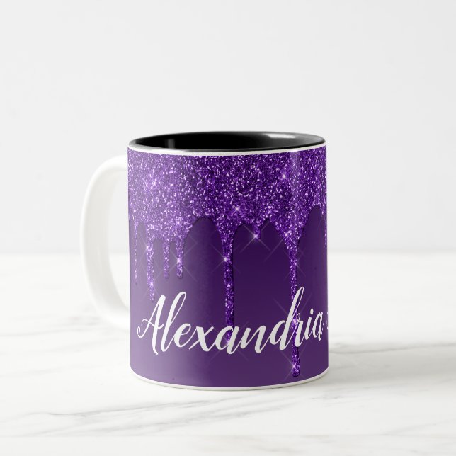 Caneca De Café Em Dois Tons Glitter Púrpura Personalizado (Frente Esquerda)
