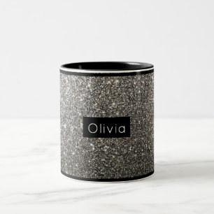 Caneca De Café Em Dois Tons Glitter Silver Sparkly com nome personalizado