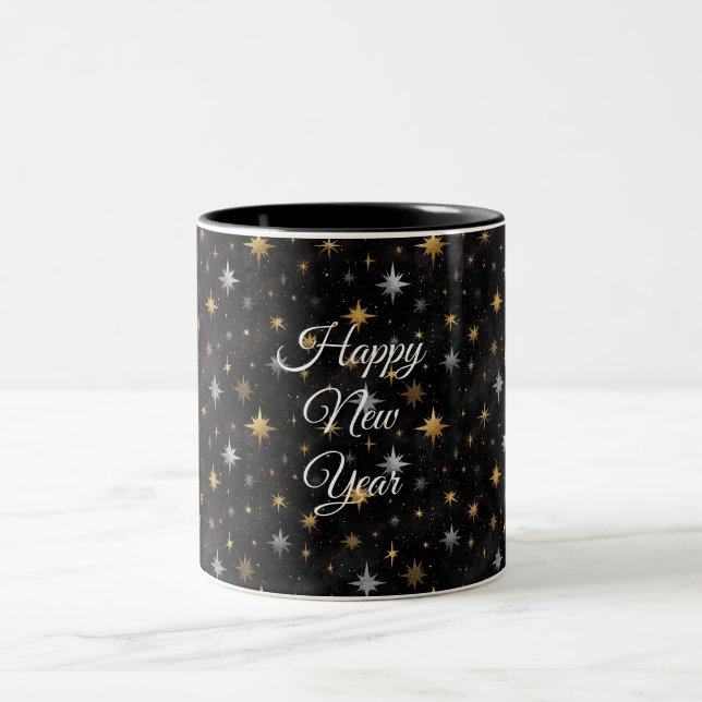 Caneca De Café Em Dois Tons Glitzy Gold Silver Black Sparkle New Year (Centro)